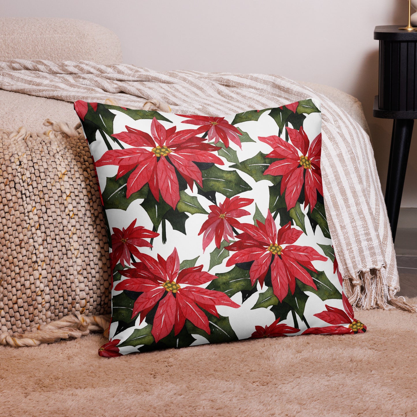 Timeless Poinsettia Throw Pillow Cover